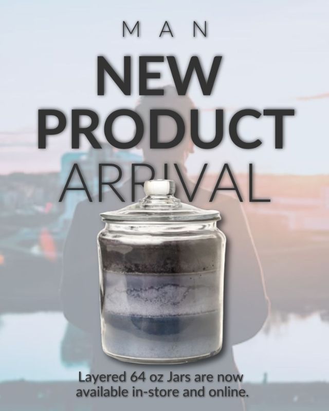 Man layered 64 ounce jar candle announcement