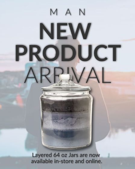 Man layered 64 ounce jar candle announcement