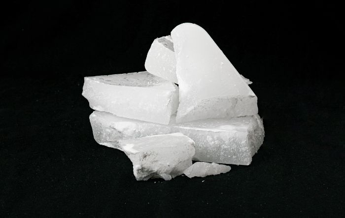 Pieces of fully refined paraffin wax