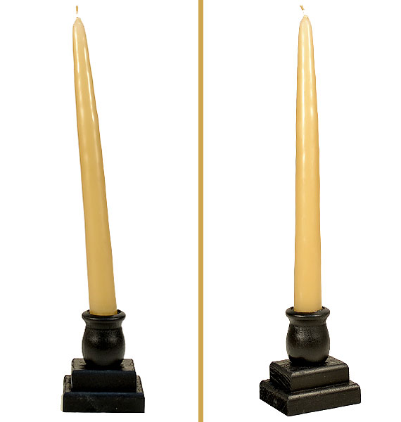 crooked taper in holder compared to a corrected straight candle